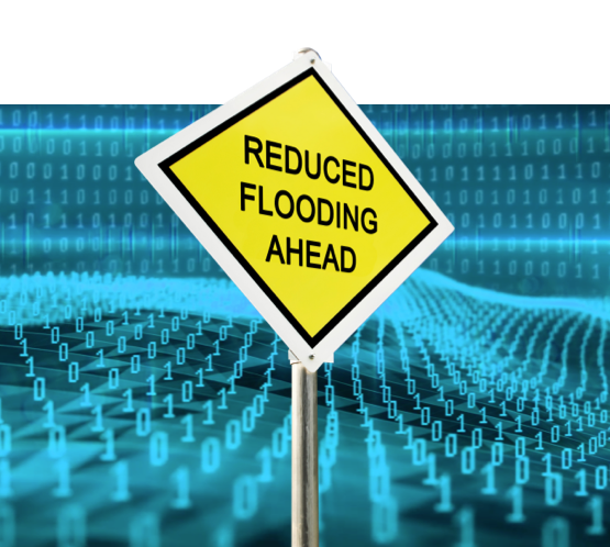 Reduced Flooding Ahead with data waves behind yield sign